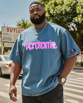 Big & Tall Men's Street Fashion DEFE RENT IRL Creative Color Hot Stamping-Washed Denim Short Sleeve T-Shirt